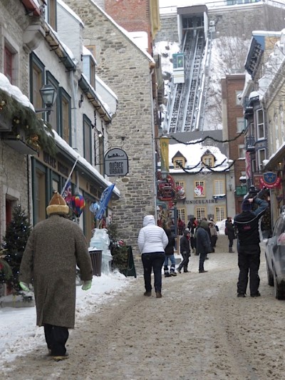 Old Quebec City with Funicular carrying people to new Quebec 