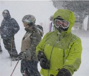 Skiing while Snow Falls
