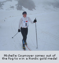 Michelle Cournoyer comes out of the fog to win a Nordic gold medal.
