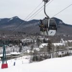 Loon Mt. Gondola near base with Loon Mountain Club ski in / ski out Hotel & resort background Loon Mountain Club ski in / ski out Hotel & resort