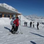 Skiers enjoy the scenery on the Sella Ronda tour through the Italian Dolomites Sella Ronda Scenery