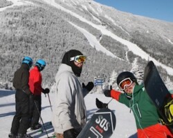 Skiers and Riders atop Little Whiteface enjoy views of the summit of Whiteface Mt. Skiers and Riders atop Little Whiteface enjoy views of the summit of Whiteface Mt.