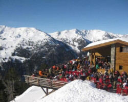 Outside dining is popular on a sunny in the 4 Valley's, France Outside dining is popular on a sunny in the 4 Valley's, France